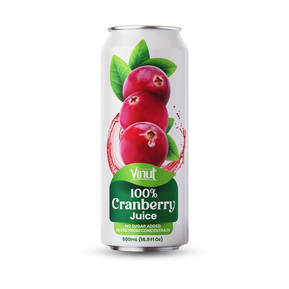 VINUT 100% Brusnicová šťava, Bez pridaného cukru, Nikdy z koncentrátu, Slim plechovka, 16.9 fl oz 500 mL
