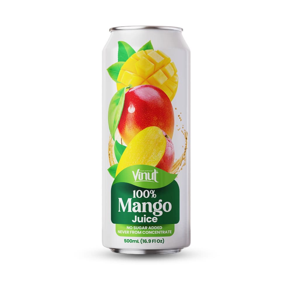 VINUT 100% Mangová šťava, bez pridaného cukru, nikdy z koncentrátu, slim plechovka, 16.9 fl oz 500 mL