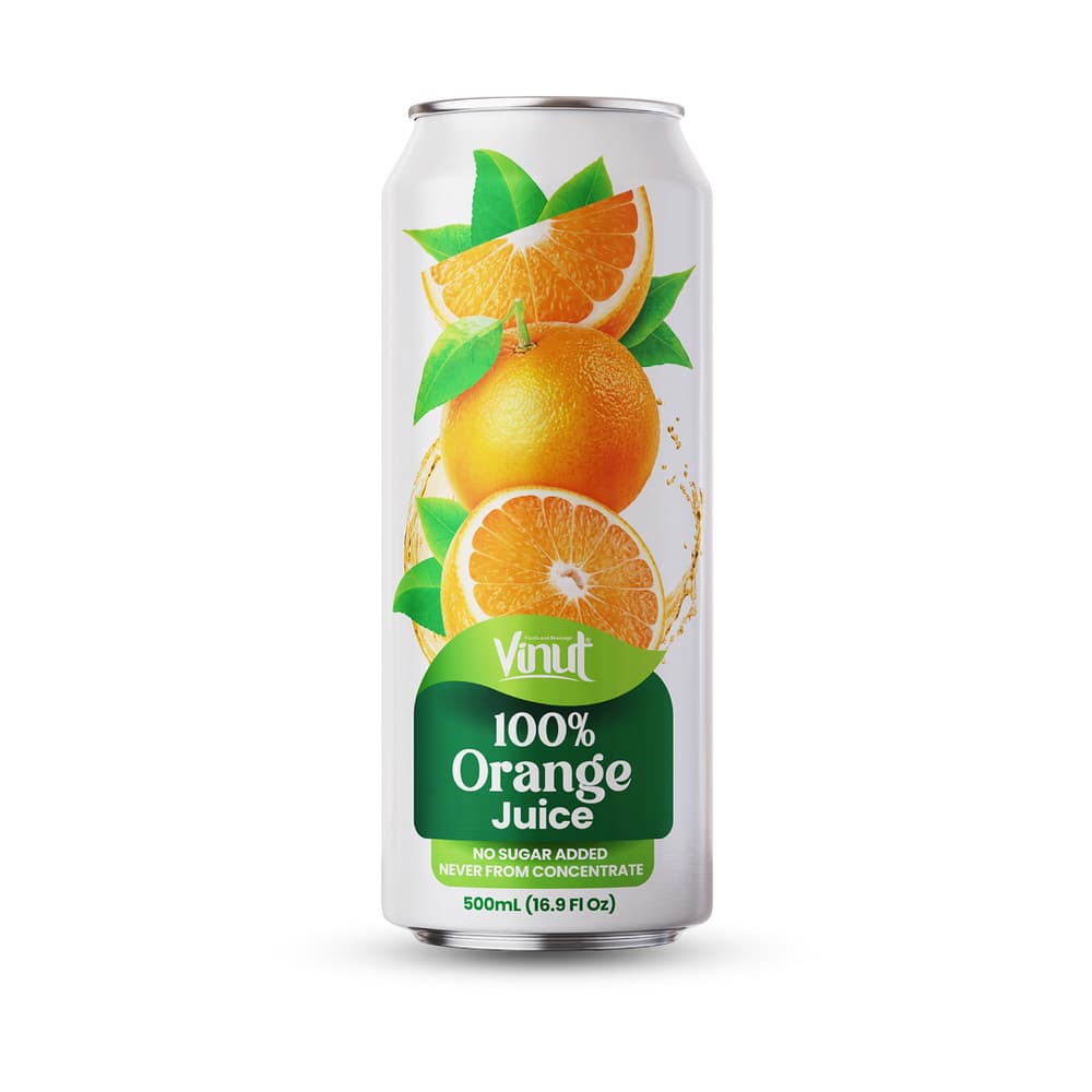 VINUT 100% Pomarančová šťava, bez pridaného cukru, nikdy z koncentrátu, slim plechovka, 16.9 fl oz 500 mL