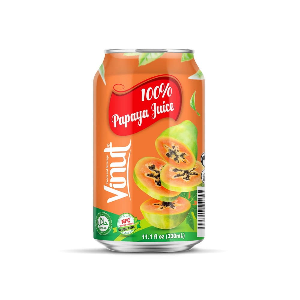 VINUT 100% Papájová šťava, NFC, Bez pridaného cukru, Plechovka, 11.1 fl oz 330 mL