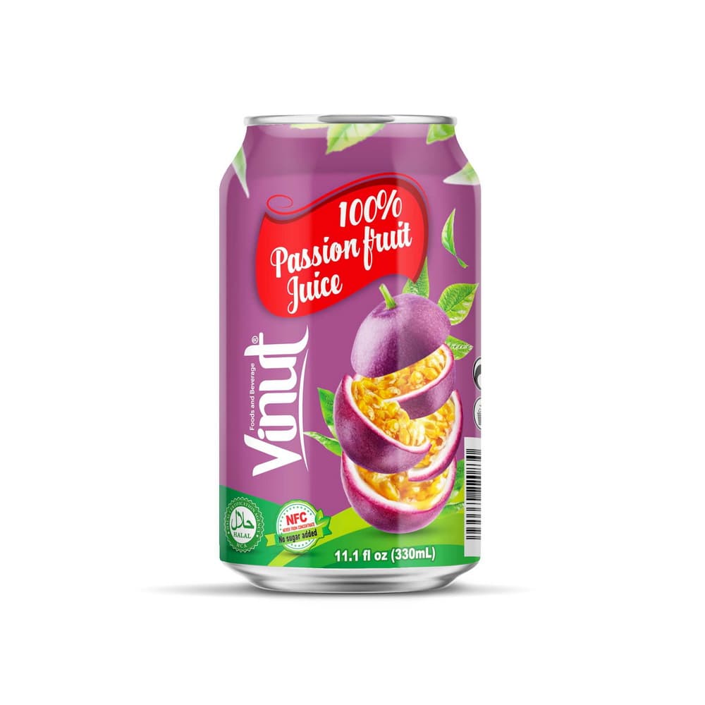 VINUT 100% Šťava z mučenky, NFC, Bez pridaného cukru, Plechovka, 11.1 fl oz 330 mL