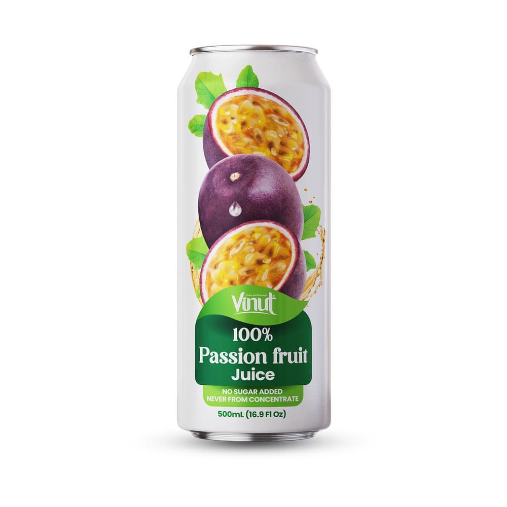 VINUT 100% Maracujová šťava, Bez pridaného cukru, Nikdy z koncentrátu, Slim plechovka, 16.9 fl oz 500 mL