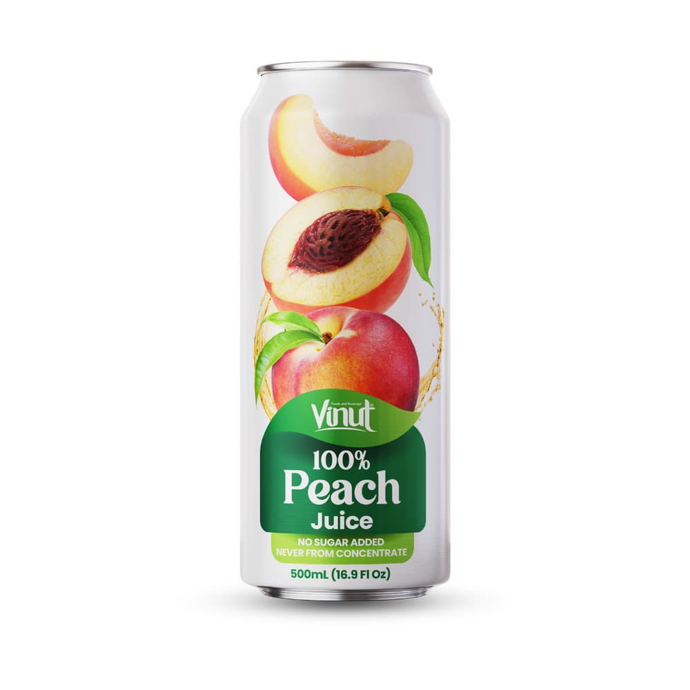 VINUT 100% Broskyňová šťava, Bez pridaného cukru, Nikdy z koncentrátu, Slim plechovka, 16.9 fl oz 500 mL