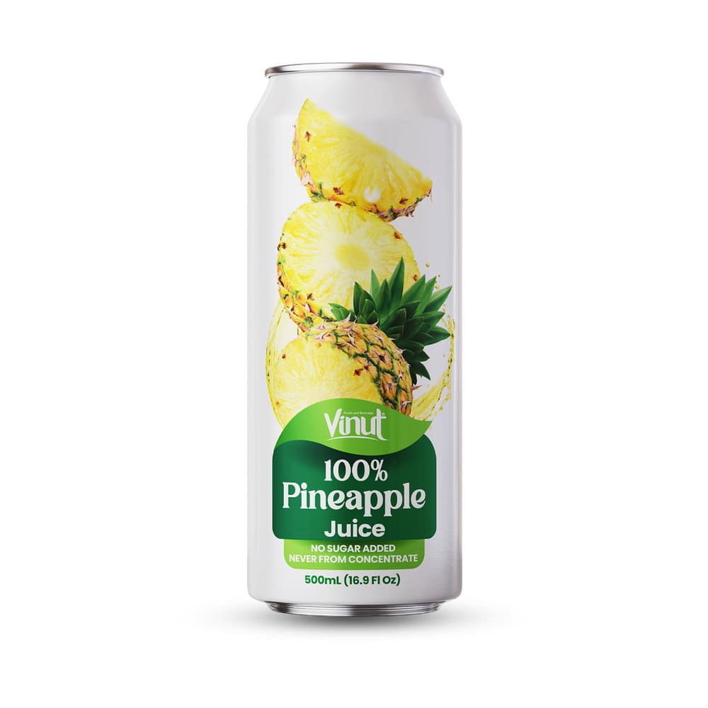 VINUT 100% Ananásová šťava, Bez pridaného cukru, Nikdy z koncentrátu, Slim plechovka, 16.9 fl oz 500 mL