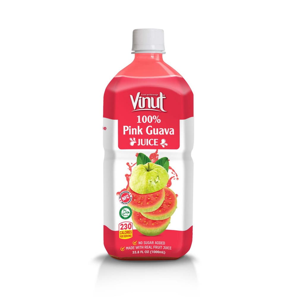 VINUT 100% Ružová guavová šťava, Bez pridaného cukru, 33.8 fl oz (1,000 mL) PET fľaša