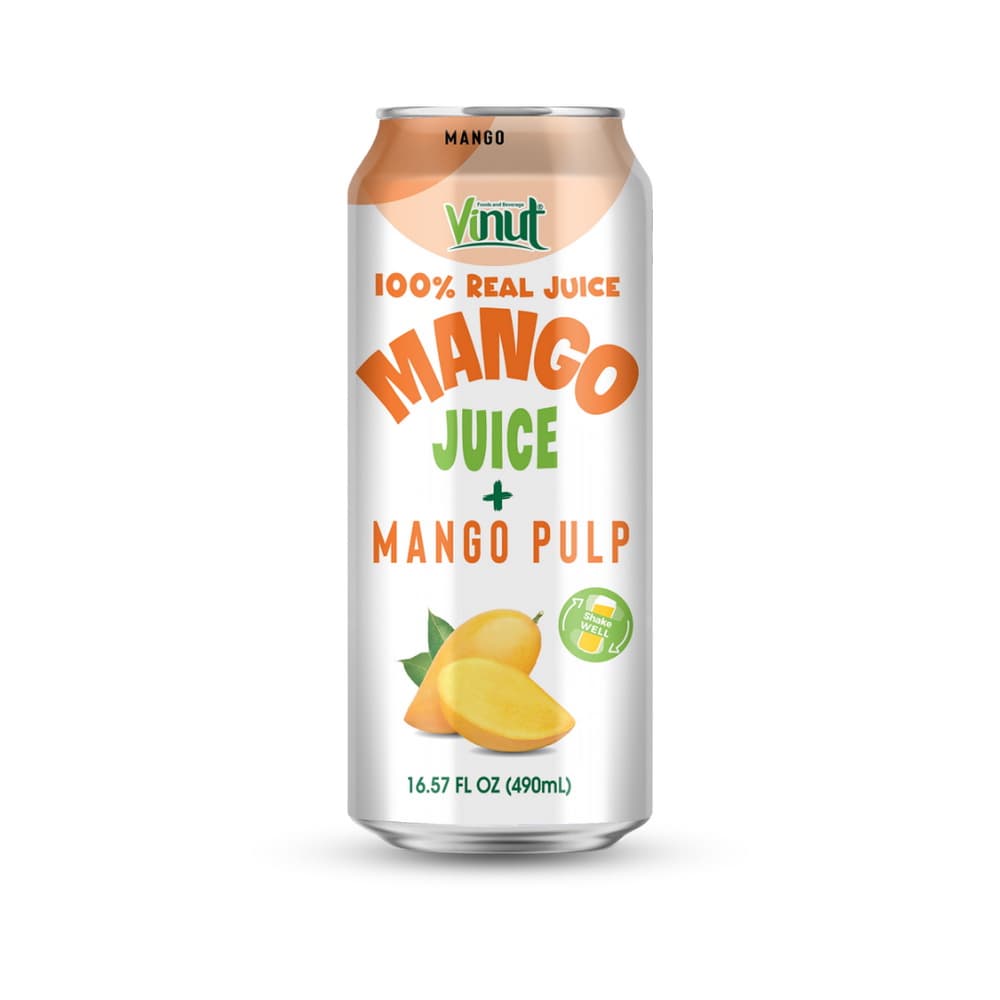 VINUT 100% Džús z manga s dužinou, štíhla plechovka, 490 ml (16.57 fl oz)