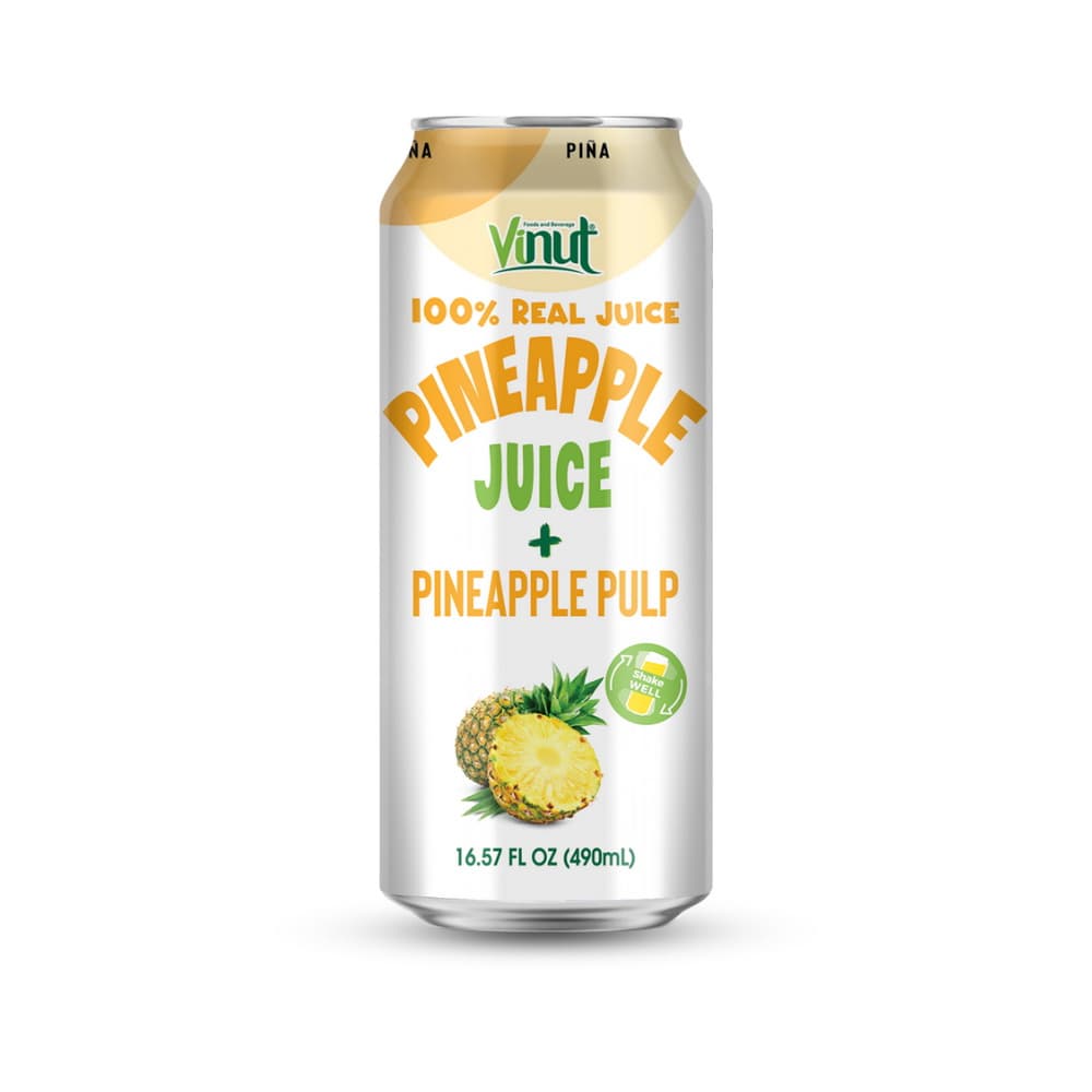 VINUT 100% Džús z ananásu s dužinou, štíhla plechovka, 490 ml (16.57 fl oz)