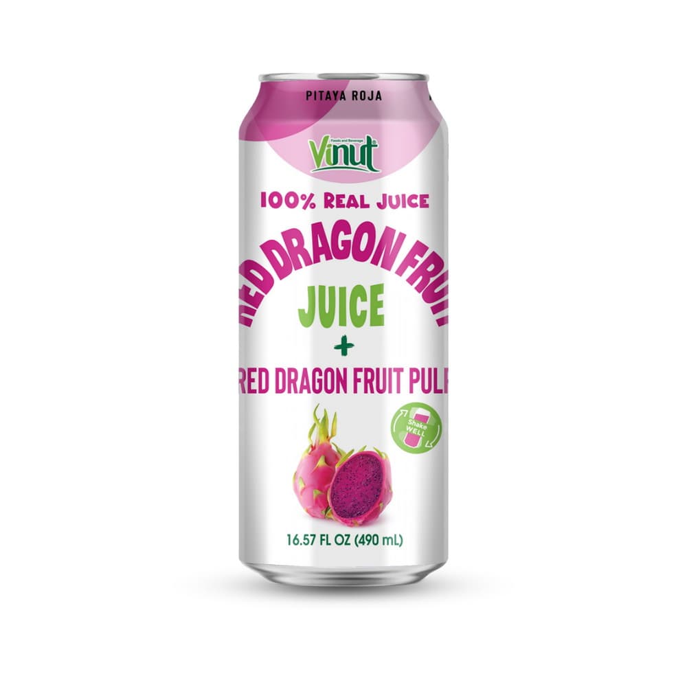 VINUT 100% pravá šťava z červeného dračieho ovocia + dužina z červeného dračieho ovocia, Slim plechovka, 16.57 fl oz 490 mL