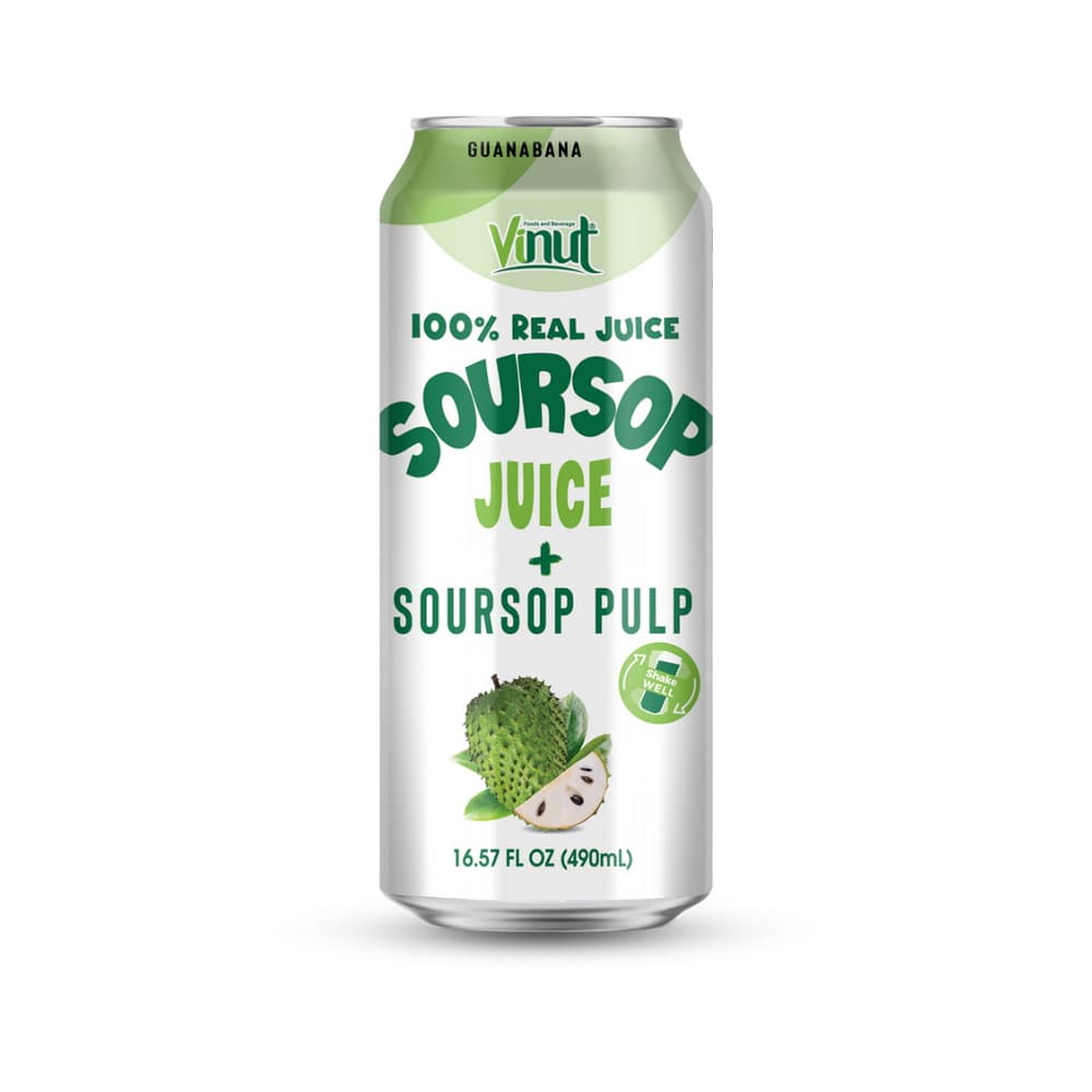 VINUT 100% Džús z gravioly s dužinou, štíhla plechovka, 490 ml (16.57 fl oz)