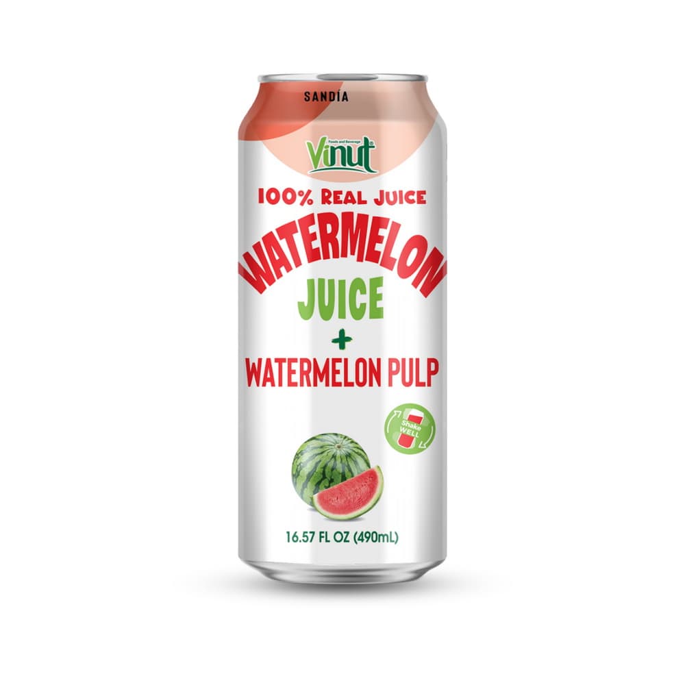 VINUT 100% Pravá Šťava z Vodného Melóna s Dužinou, Plechovka, 16.57 fl oz 490 ml