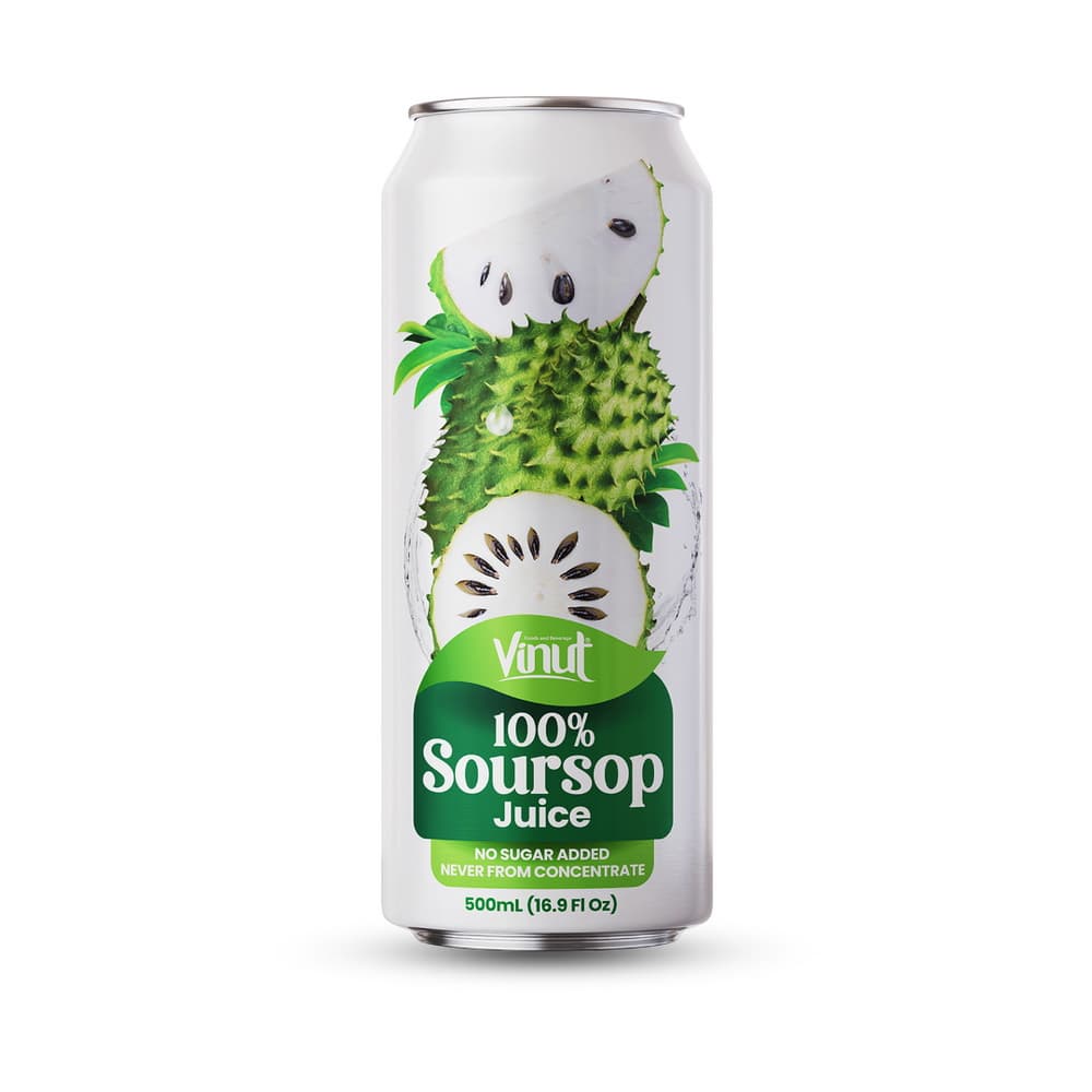 VINUT 100% šťava z gravioly, bez pridaného cukru, nikdy z koncentrátu, tenká plechovka, 16.9 fl oz 500 mL