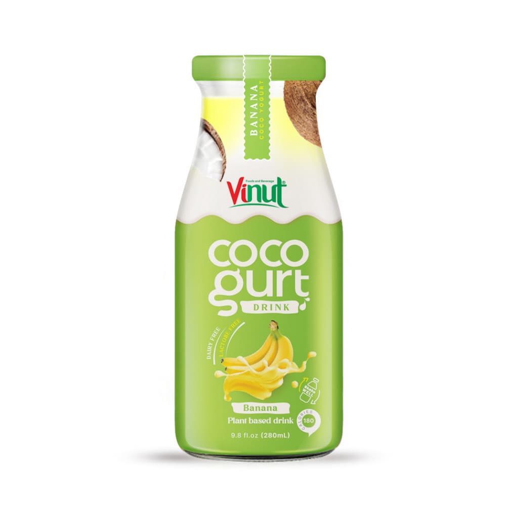 VINUT Cocogurt Drink Banán, Sklenená fľaša, 280 mL (9.8 fl oz)