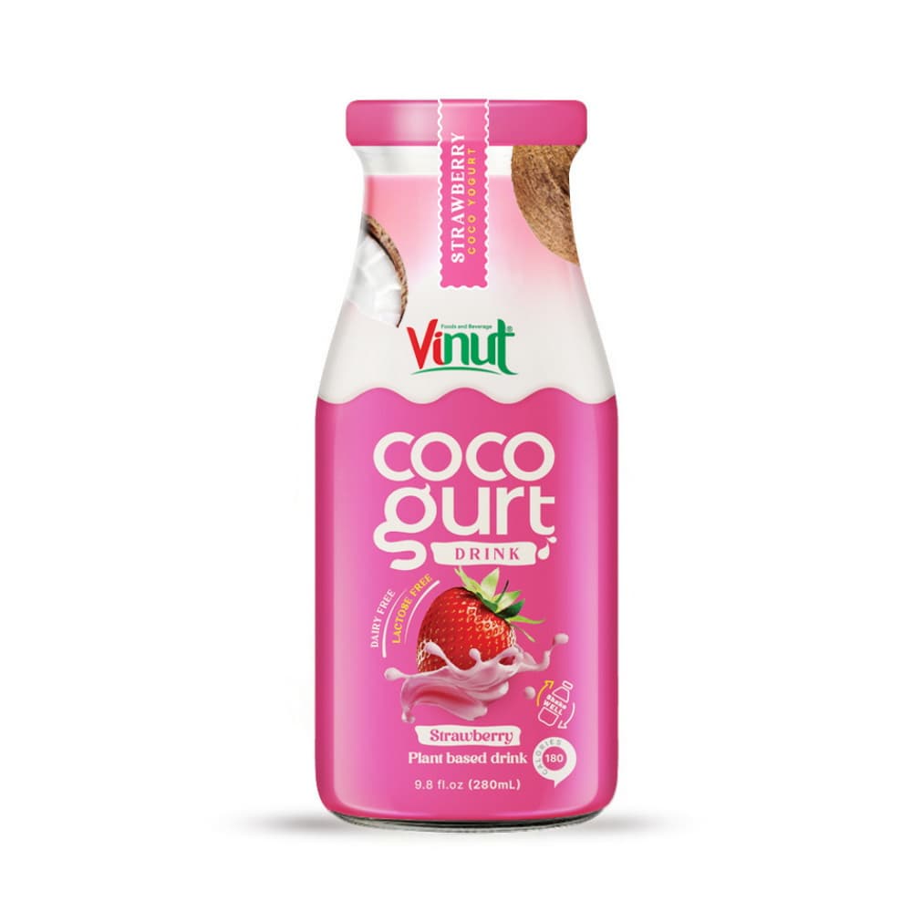VINUT Nápoj Cocogurt Jahodový, Rastlinný, Sklenená fľaša, 9.8 fl oz 280 mL