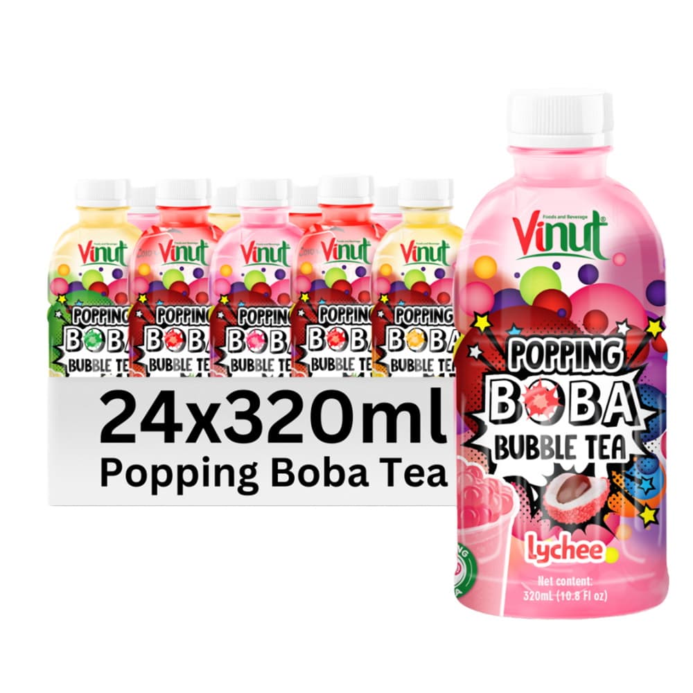 VINUT Boba čaj Liči s praskajúcimi perlami, PET fľaša, 10.8 fl oz (320 mL)