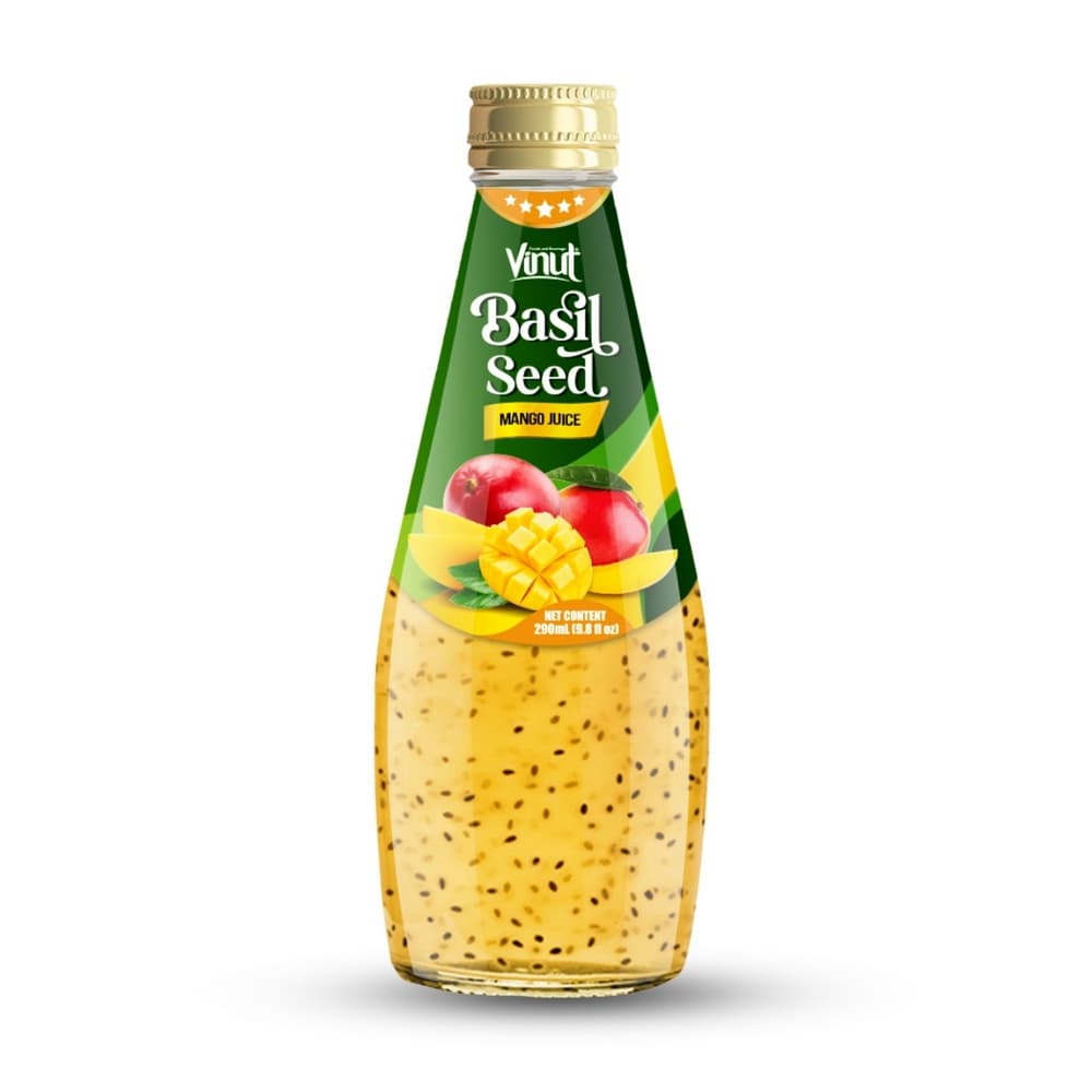 VINUT Šťava z bazalkových semienok Mango, Sklenená fľaša, 9.8 fl oz (290 mL)