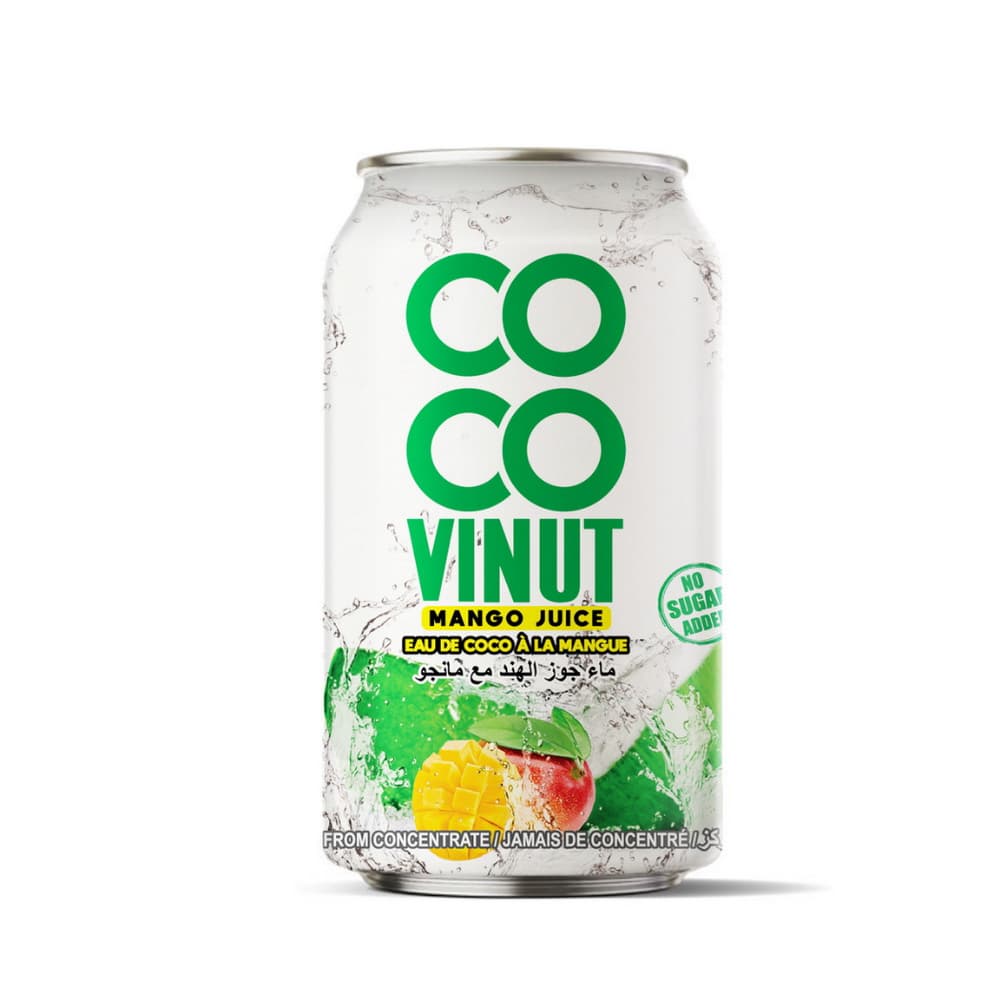 VINUT Kokosová voda s mangovou šťavou, bez pridaného cukru, plechovka, 330 ml