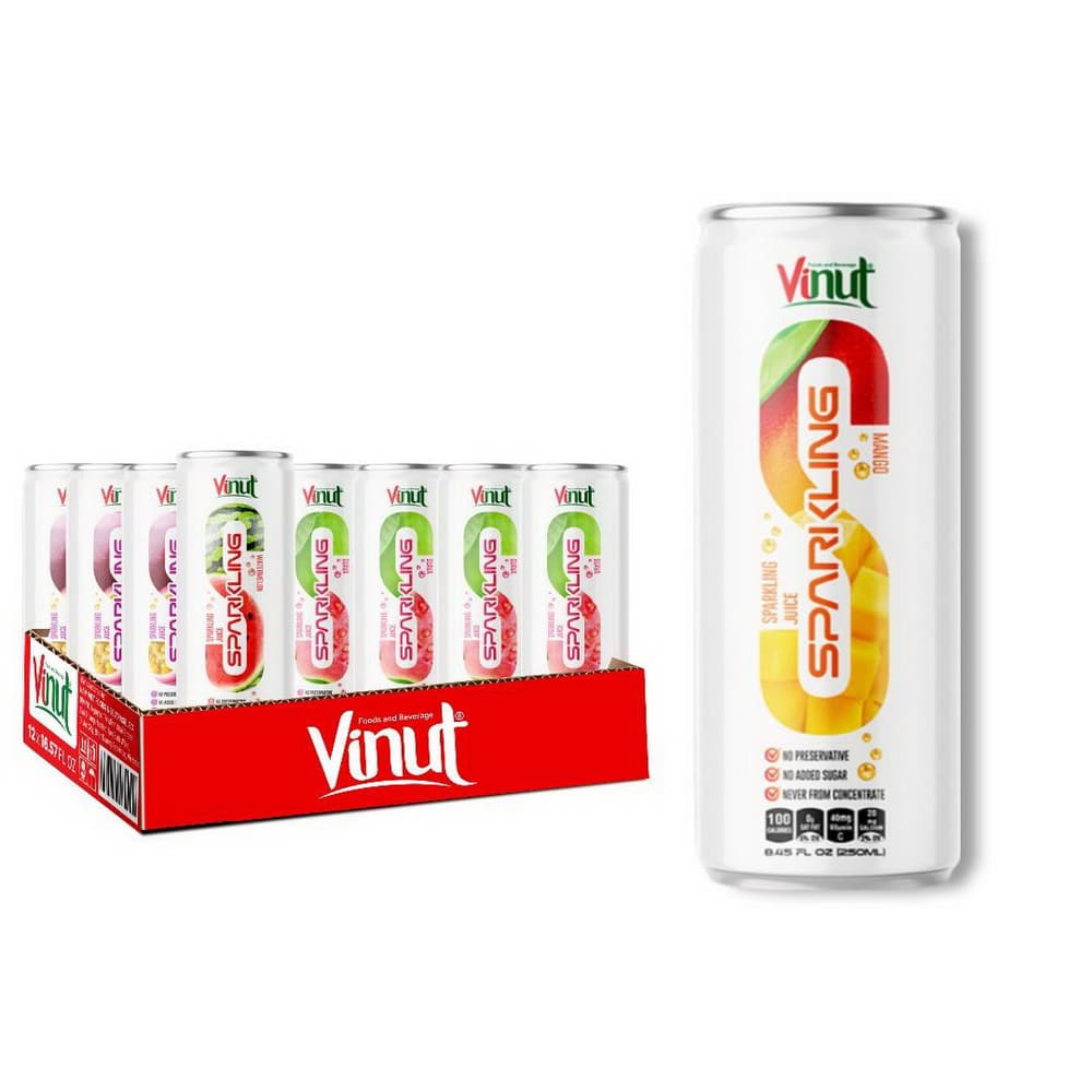 VINUT Mangový šumivý džús, bez konzervantov, bez pridaného cukru, nikdy z koncentrátu, slim plechovka, 8.45 fl oz (250 mL)