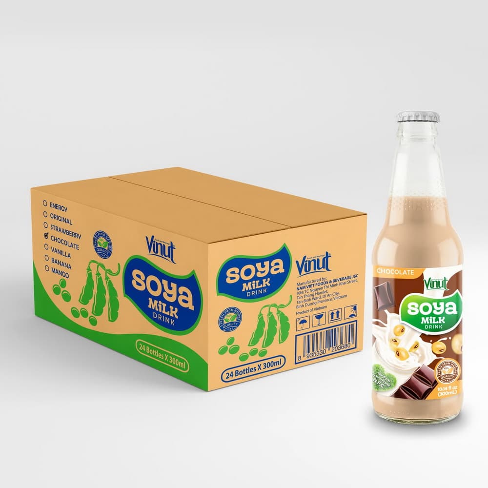 VINUT Sójový nápoj s čokoládovou príchuťou, bez GMO, 100% čisté sójové bôby, sklenená fľaša, 10.14 fl oz (300 ml)