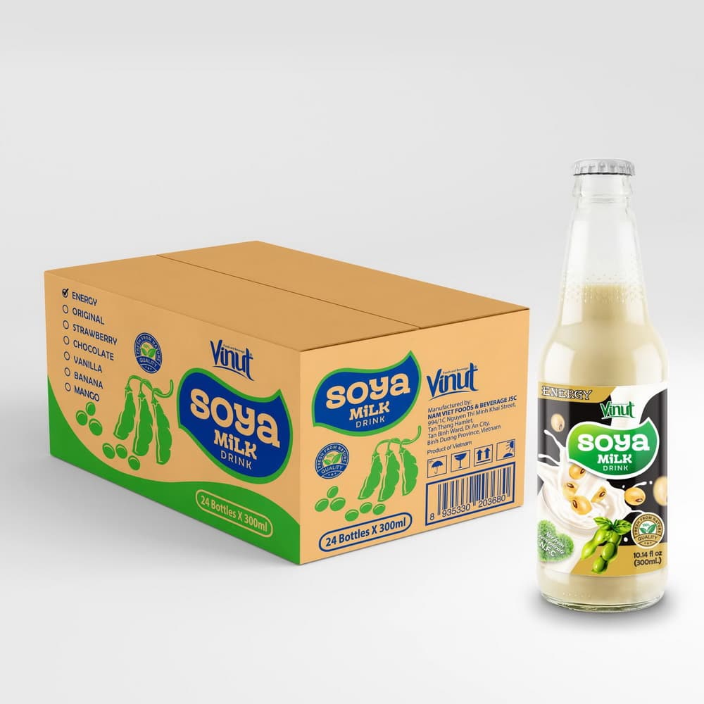 VINUT Sójový nápoj Energy, bez GMO, 100% čistá sója, sklenená fľaša, 10.14 fl oz (300 mL)