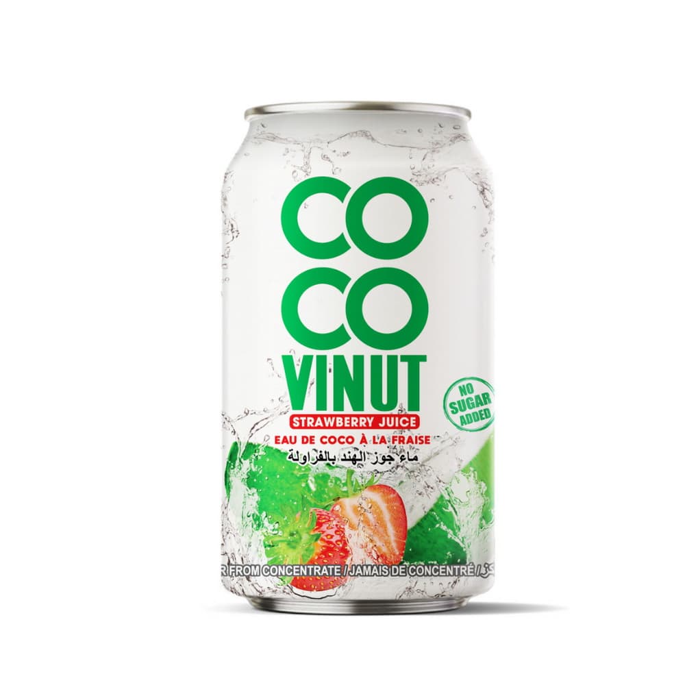 VINUT Kokosová voda s jahodovou šťavou, bez pridaného cukru, plechovka, (330 mL)